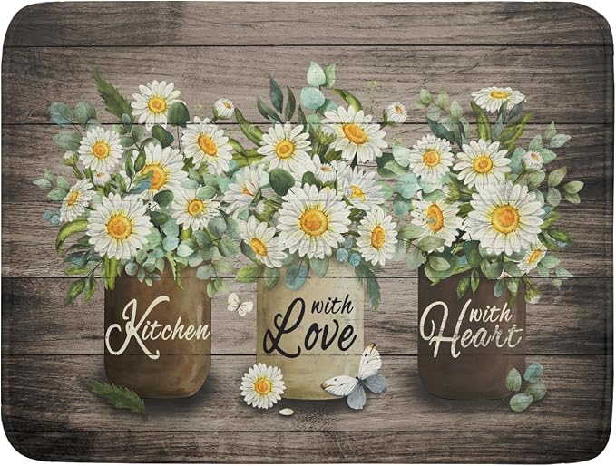 Flower Vase Dish Drying Mats 18×24 Inch Rustic Wood Reversible Microfiber by Giwawa