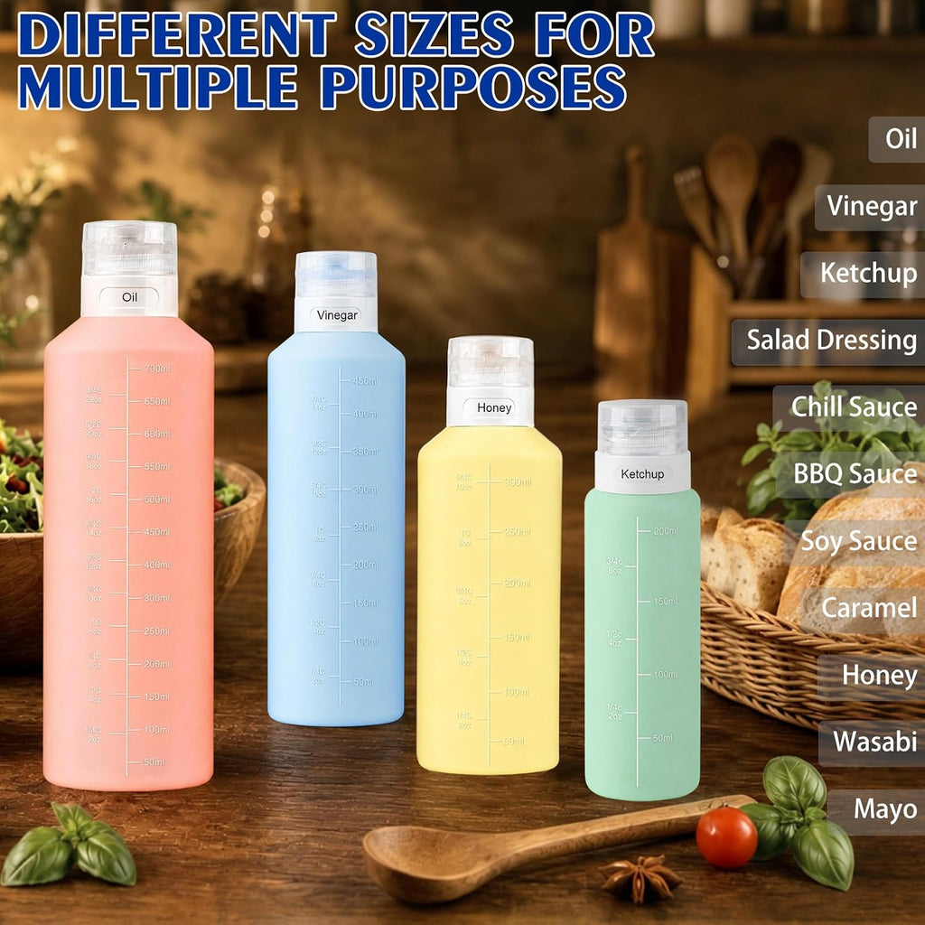 4Pcs Condiment Squeeze Bottles, 12 oz Silicone Squeeze Bottles For