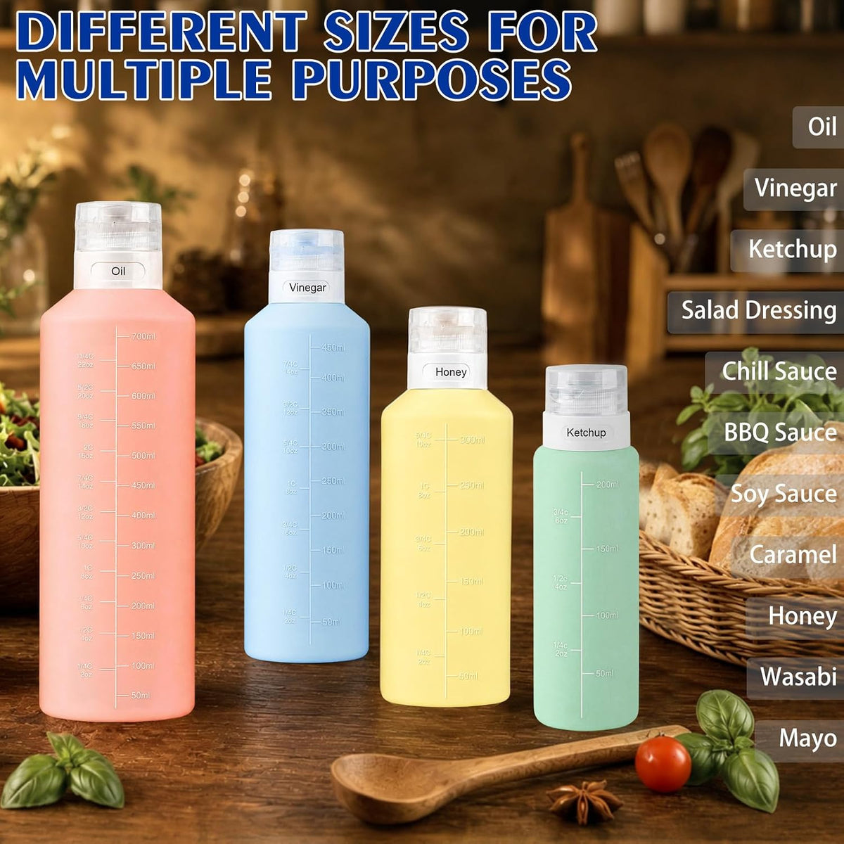 4Pcs Condiment Squeeze Bottles, 12 oz Silicone Squeeze Bottles For