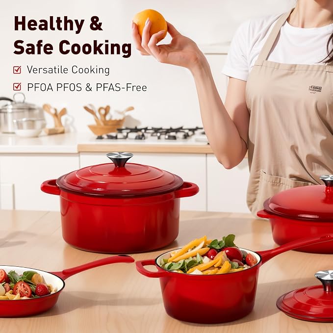 DishDelight Enameled Cast Iron Cookware Set, 7 Piece Induction Dutch Oven Set - Image 8
