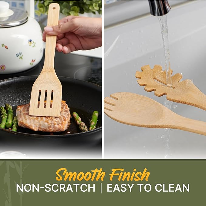 Wooden Utensil Set, Bamboo Utensils – 7 PCs Wood Spoons - Image 6