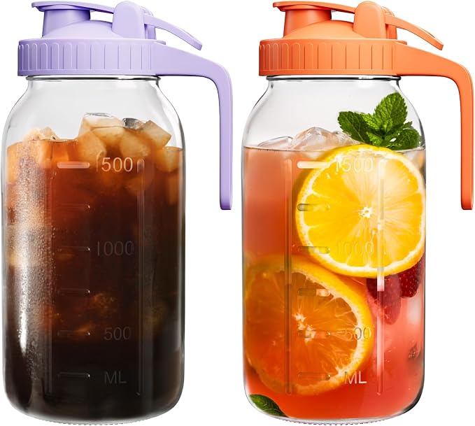 2 Pack Mason Jar Pitcher – Airtight & Leakproof Glass Pitcher by VA1KENE