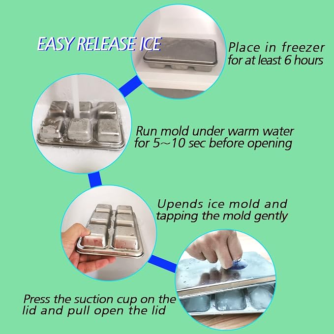 TEGOOL Ice Cube Trays, Stainless Steel Lid Ice Cube tray - Image 5