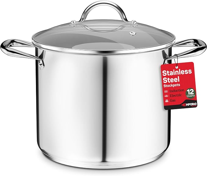 Stainless Steel Stockpot with Tempered Glass Lid 12 Quart, Durable 18/0 by Unknown
