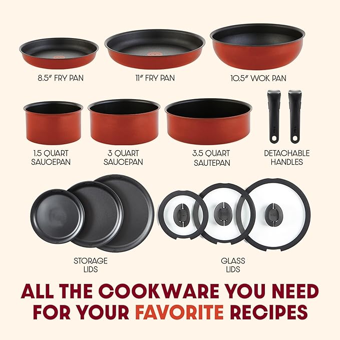 T-fal Ingenio Expertise Non Stick Cookware Set 14 Piece, Oven Broiler Safe 500F - Image 2