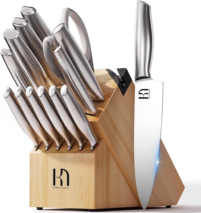 KnifeSaga Knife Set, Premium Knife Block Set by PushBoundariesforSharpness