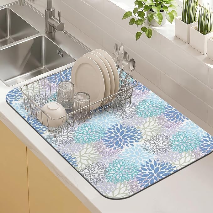 Kitchen Countertop Dish Drying Mat, Super Absorbent Coffee Bar Mat by Kuyig+Home