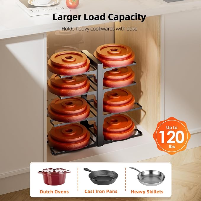MUDEELA Pots and Pans Organizer Rack under Cabinet 8-Tiers Adjustable Heavy - Image 5