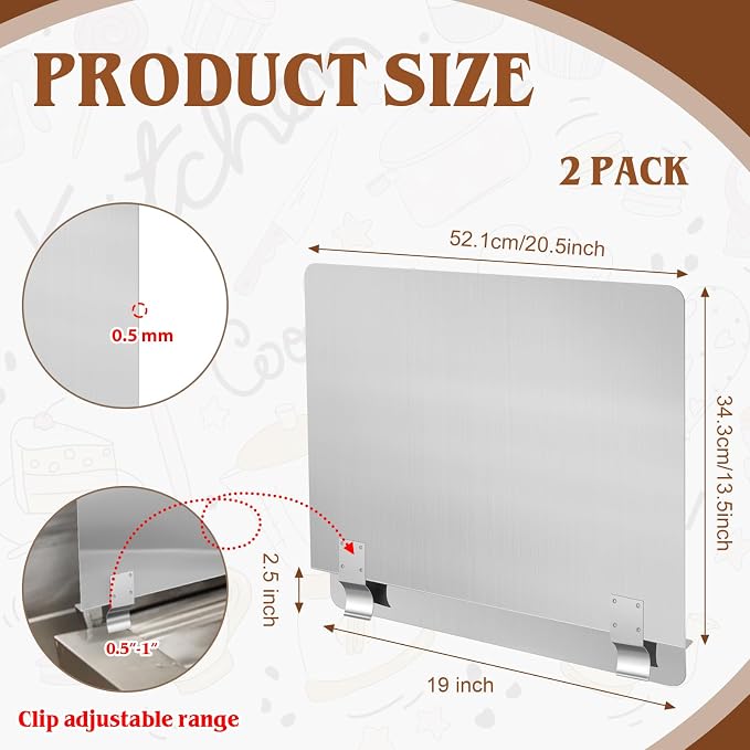 Ferraycle 2 Pack 20-1/2" W x 9" H 304 Stainless Steel Fryer Splash Guard - Image 2