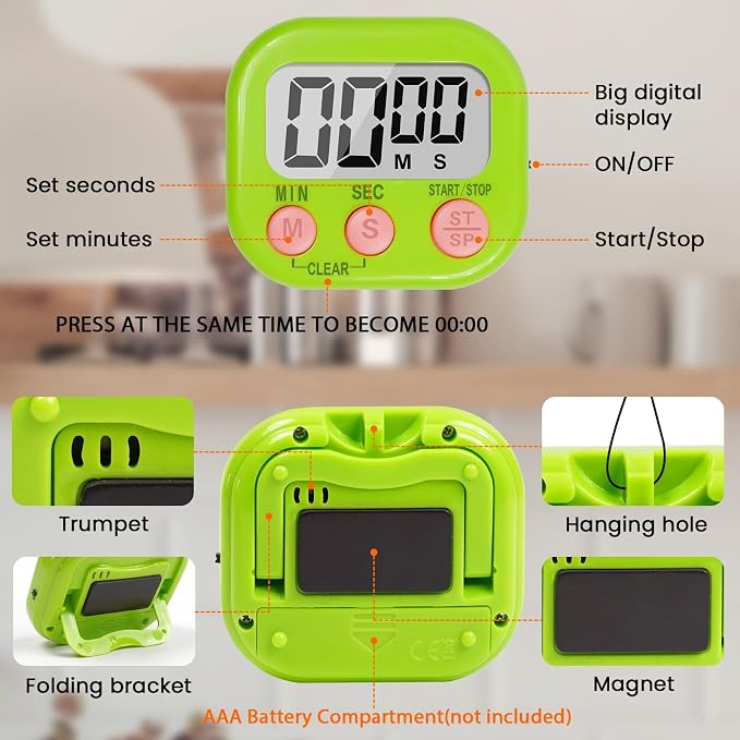 12 Pack Multi-Function Digital Timers, Magnetic Large LCD Display Loud Alarm - Image 8