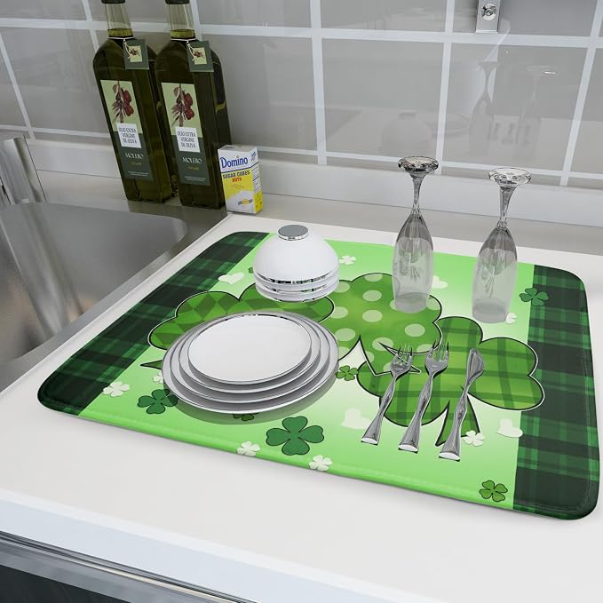 St Patricks Day Shamrocks Lucky Clovers Dish Drying Mat - Image 6