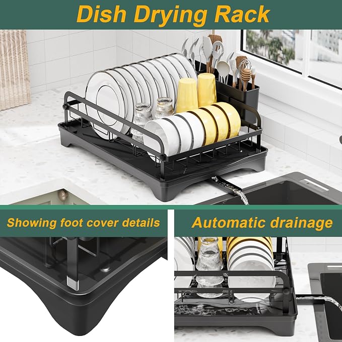LIYI Dish Drying Rack and Sink Organiser, Removable Drainer Tray, Adjustable - Image 2