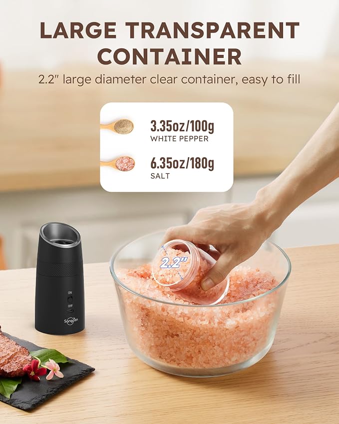 Sangcon Gravity Electric Salt and Pepper Grinder Set RECHARGEABLE Automatic - Image 6