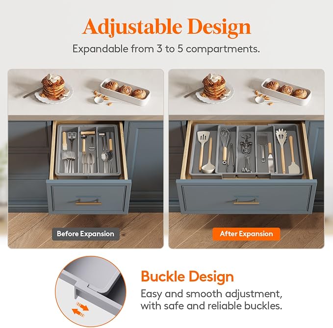 Lifewit Utensil Organizer for Kitchen Drawers, Expandable Cooking Utensil Tray - Image 4