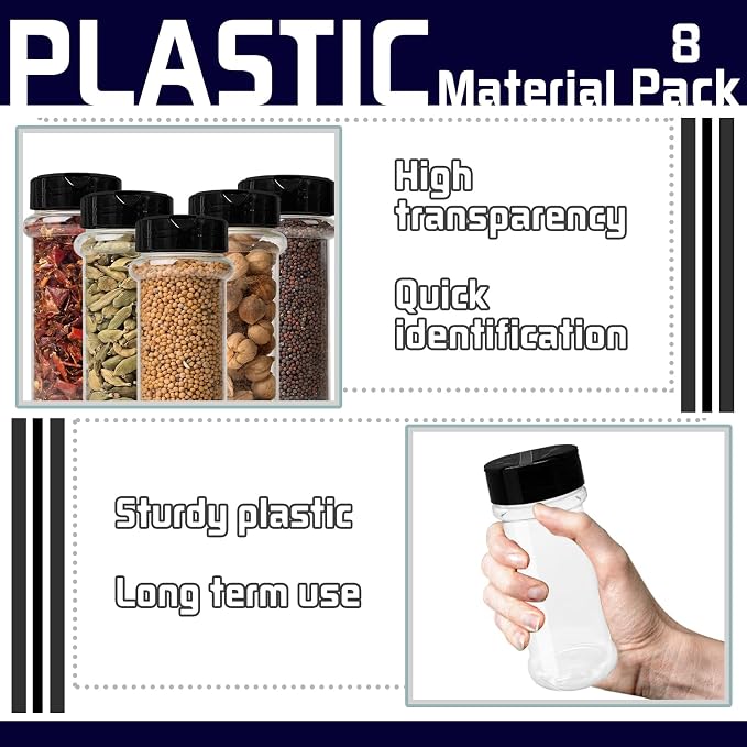 8 Pack 5.5 Oz Plastic Round Spice Bottles - Image 3