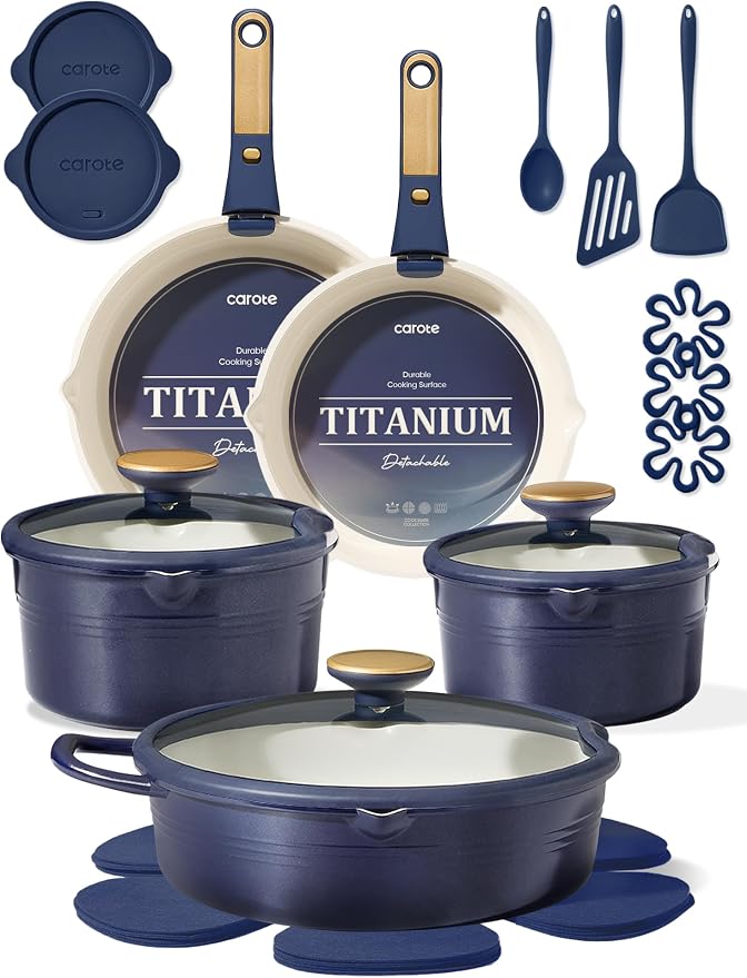 CAROTE 22Pcs Titanium Cookware Set, Pots and Pans Set Non Stick, Kitchen by CAROTE