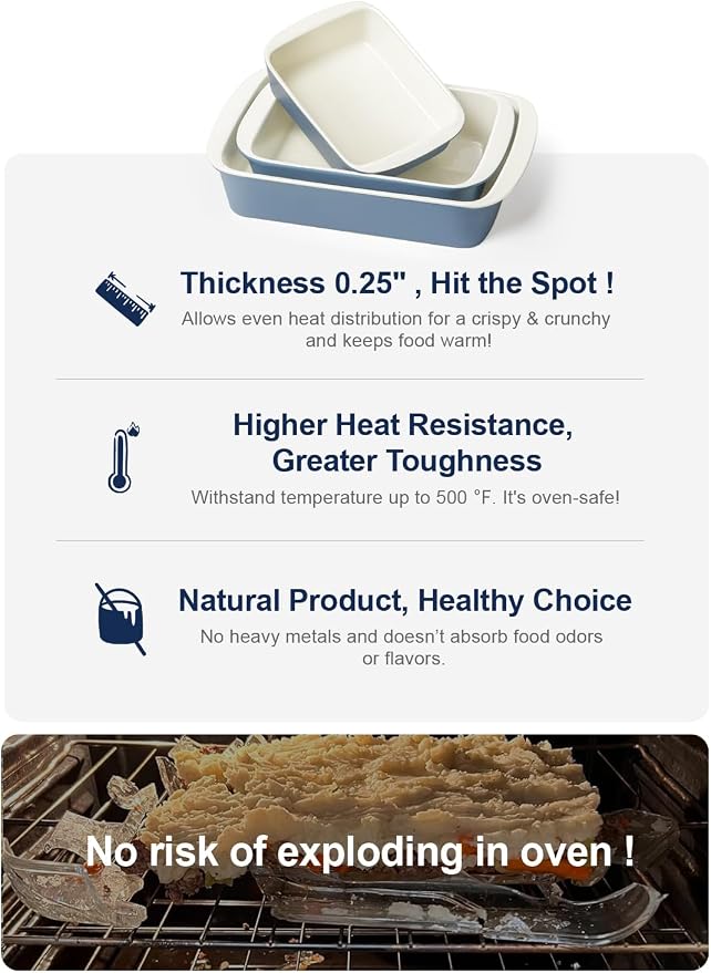 LE TAUCI Deep Casserole Dishes for Oven, 13.7”x9.6” Ceramic Baking Dish Set - Image 8