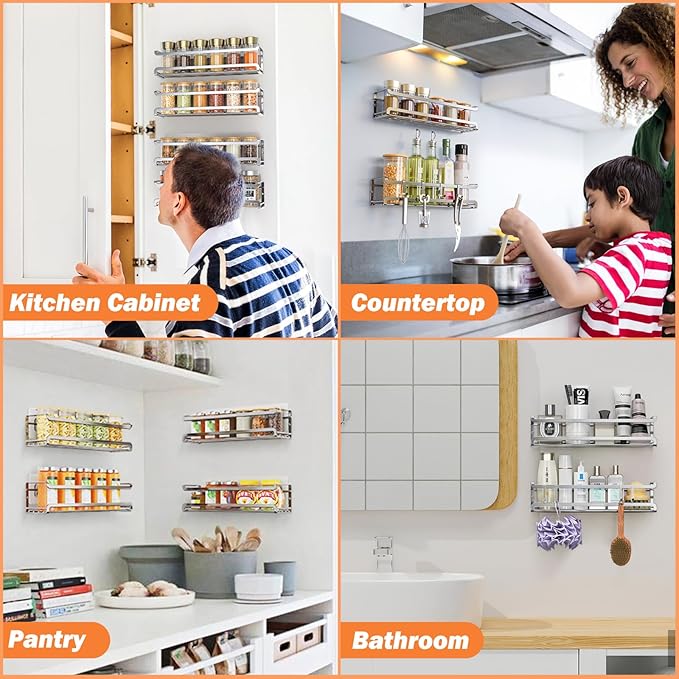 Bunoxea Spice Rack wall mounted 4 Pack, Space-Saving Spice Organizer - Image 6