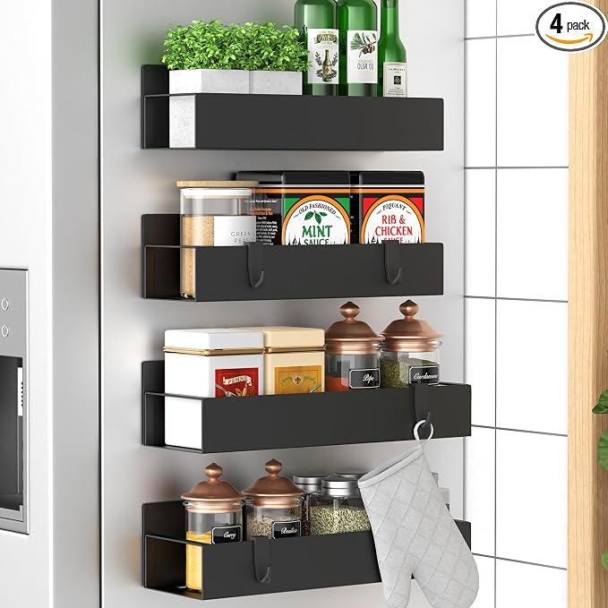 HuggieGems 4 Pack Magnetic Spice Storage Rack Organizer by HuggieGems