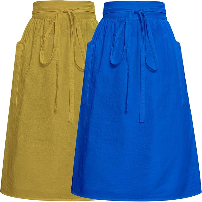 Cotton Linen Half Apron for Women Vintage Waist Apron Ruffle Plain Bright Color by Cityelf