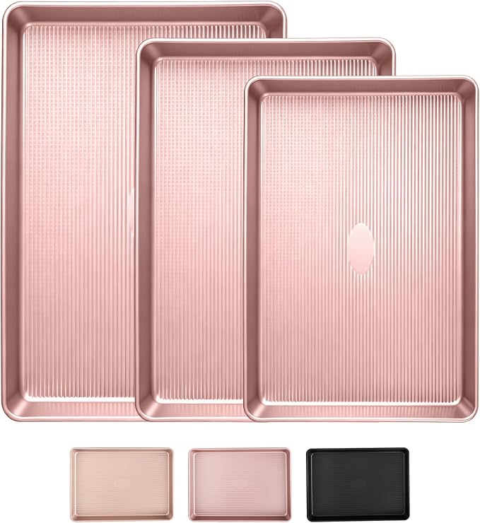 Sakerplus Nonstick Baking Sheet Pan Set of 3, Heavy Duty Cookie Sheets by SakerPlus