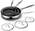 Non Stick Frying Pans Set with 3 Lid, Non-Toxic Hybrid Pans Set Nonstick by KURRUNGIE