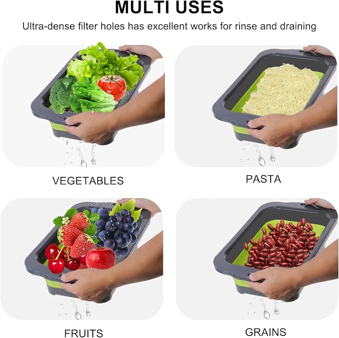 QiMH Colander Collapsible, Over Sink Silicone 9 Quart Extra Large Kitchen - Image 3