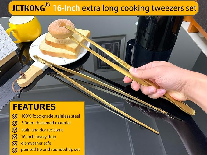 JETKONG 2 Pcs 16-Inch Heavy Duty Cooking Tweezers Extra Large Stainless Steel - Image 3