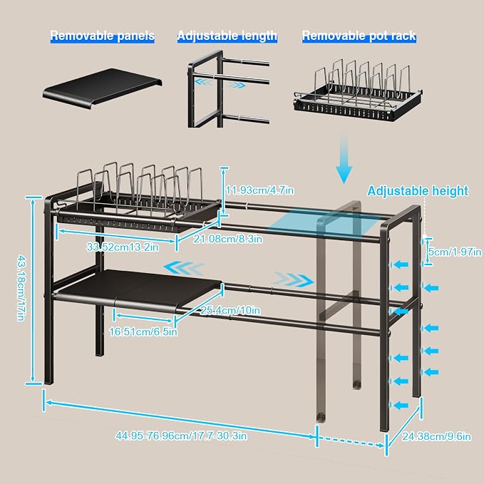 Mustorn Pots and Pans Organizer Under Cabinet, Expandable 2 Tier Under Sink - Image 2