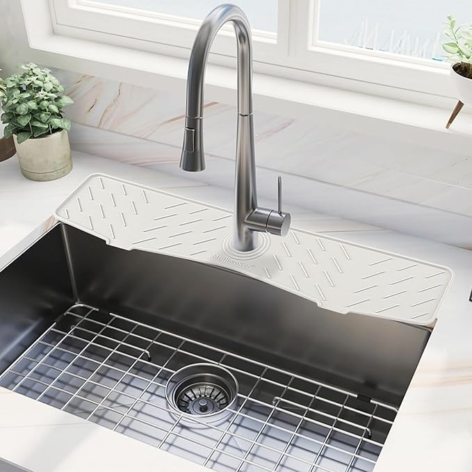 Faucet Mat for Kitchen Sink – 24” x 5.1” Extra-Long Silicone Splash Guard by Meiliweser