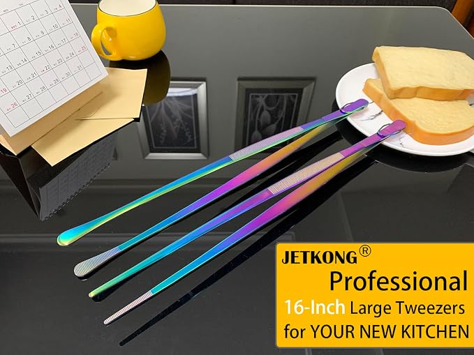 JETKONG 2 Pcs 16-Inch Stainless Steel Fine Tongs Extra Long Chopstick Tongs - Image 4