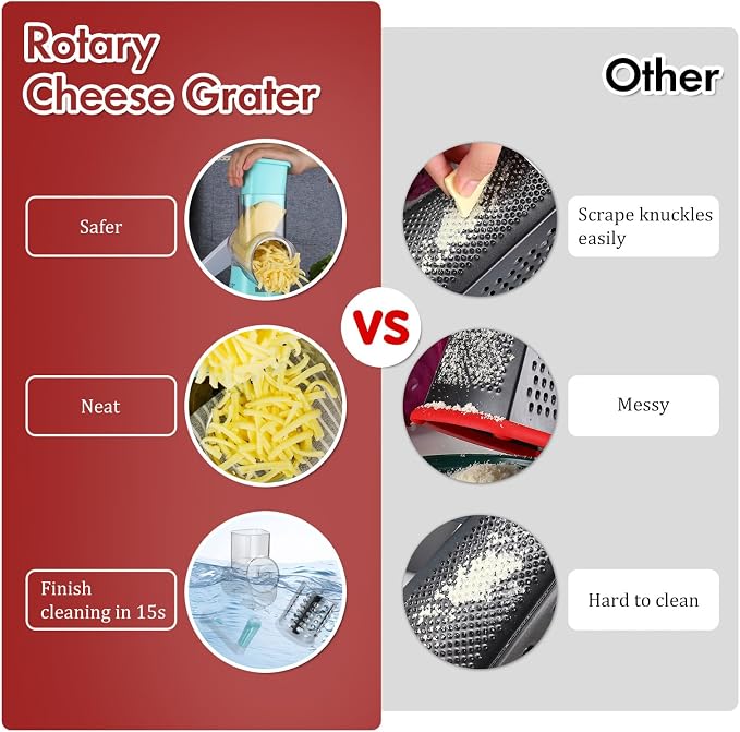 Ourokhome Rotary Cheese Grater Hand Crank, Kitchen Shredder Speed Mandolin - Image 7
