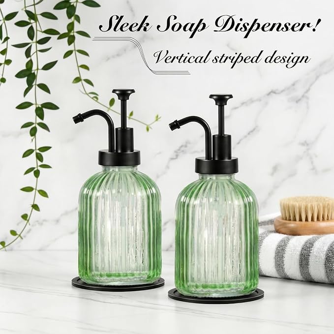 SheeChung Green Glass Soap Dispenser, 12 Oz Liquid Hand Soap Dispenser - Image 5