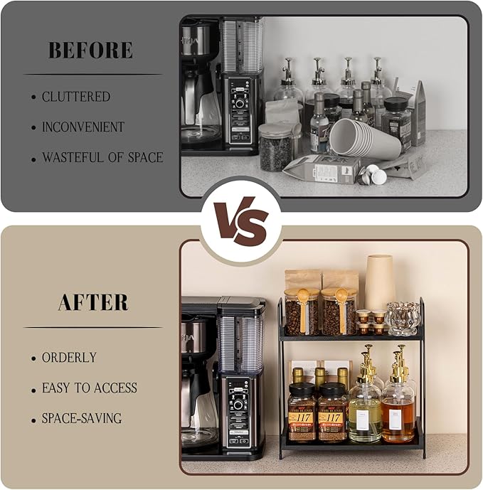 ANBOXIT 2-Tier Coffee Station Organizer, Wooden Kitchen Counter Shelf - Image 4