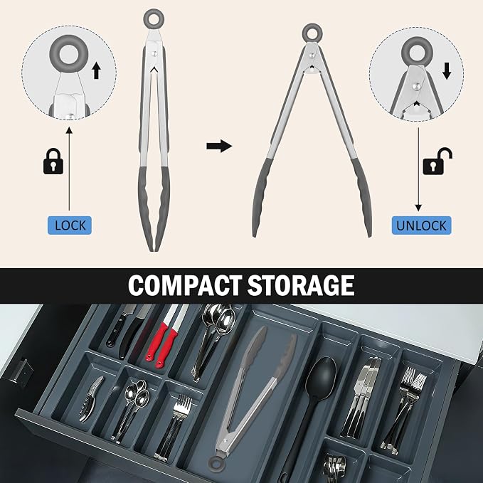Tongs for Cooking, 600ºF High Heat-Resistant Stainless Steel Kitchen Tongs - Image 4