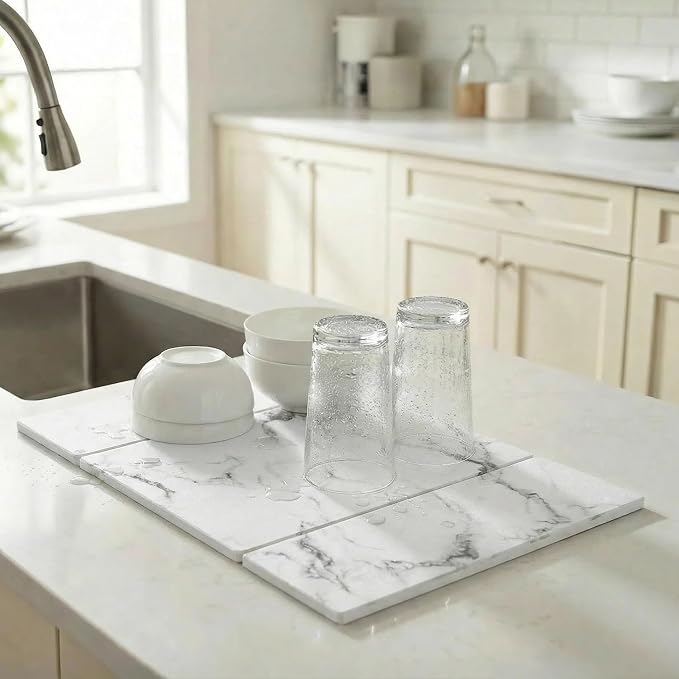 Large Stone Drying Mat for Kitchen Counter, Water-Absorbent Marble Diatomaceous - Image 8