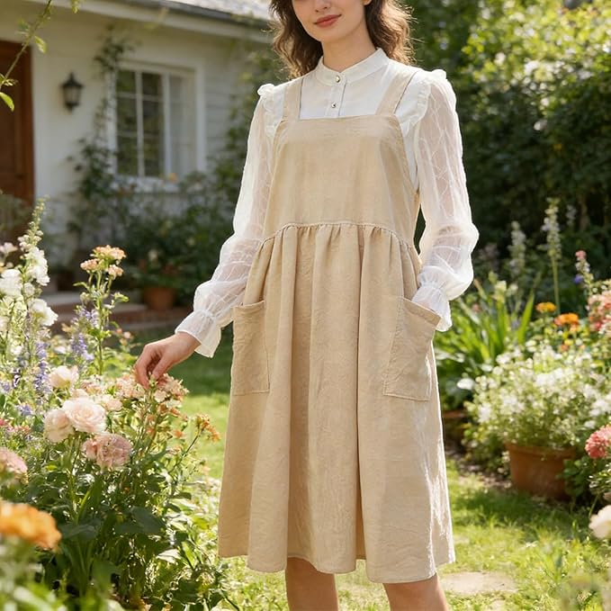 Uaussi Cotton Linen Apron Cross Back Work Apron - Image 7