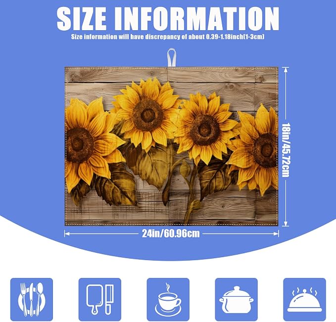 Vintage Sunflower Wooden Grain Dish Drying Mat - Image 2