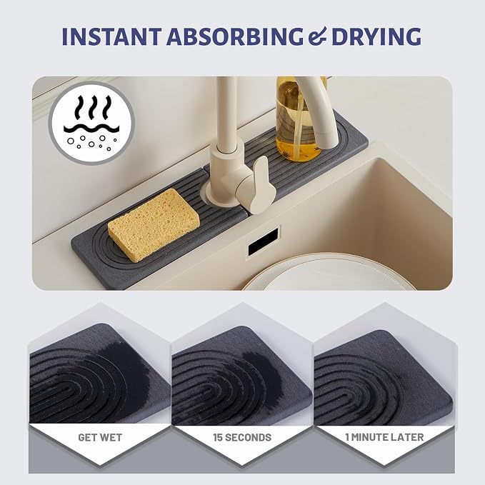 Stone Faucet Mat for Kitchen Sink, Faucet Mat Fast Drying Diatomite, Sink - Image 3