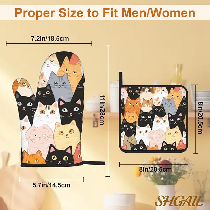 Cute Cats Oven Mitts with Matching Potholders - Image 3