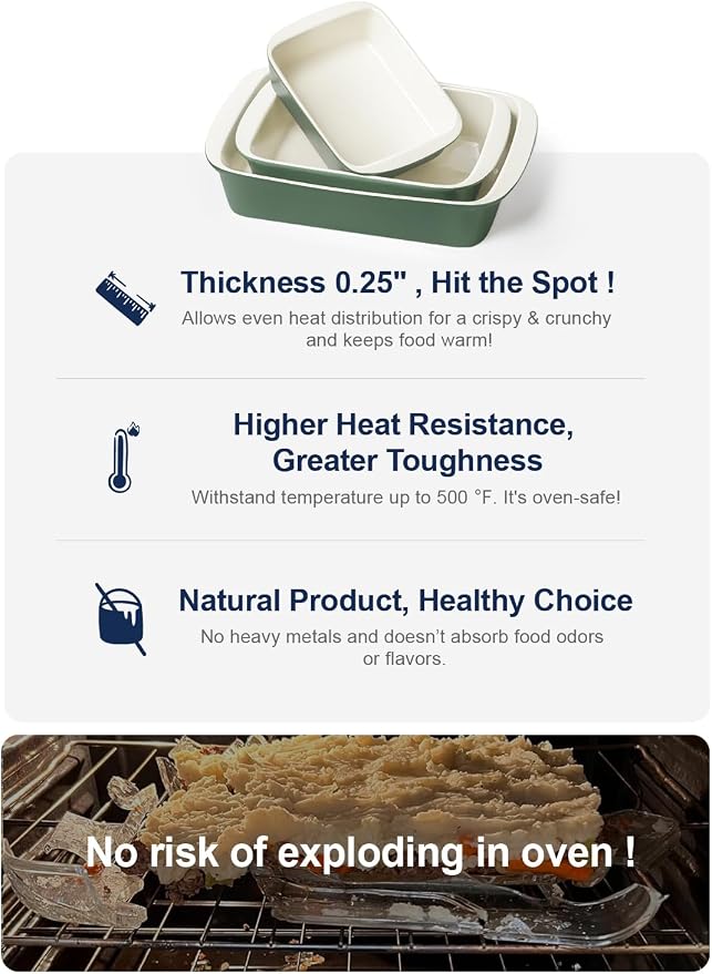 LE TAUCI Deep Casserole Dishes for Oven, 13.7”x9.6” Ceramic Baking Dish Set - Image 8