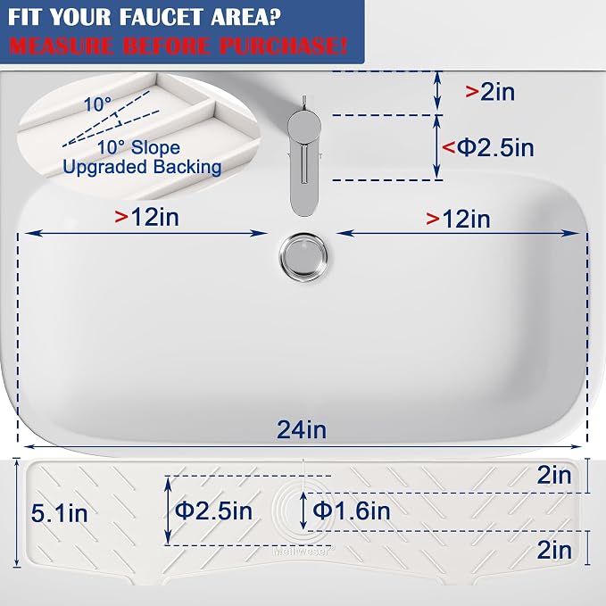 Faucet Mat for Kitchen Sink – 24” x 5.1” Extra-Long Silicone Splash Guard - Image 2