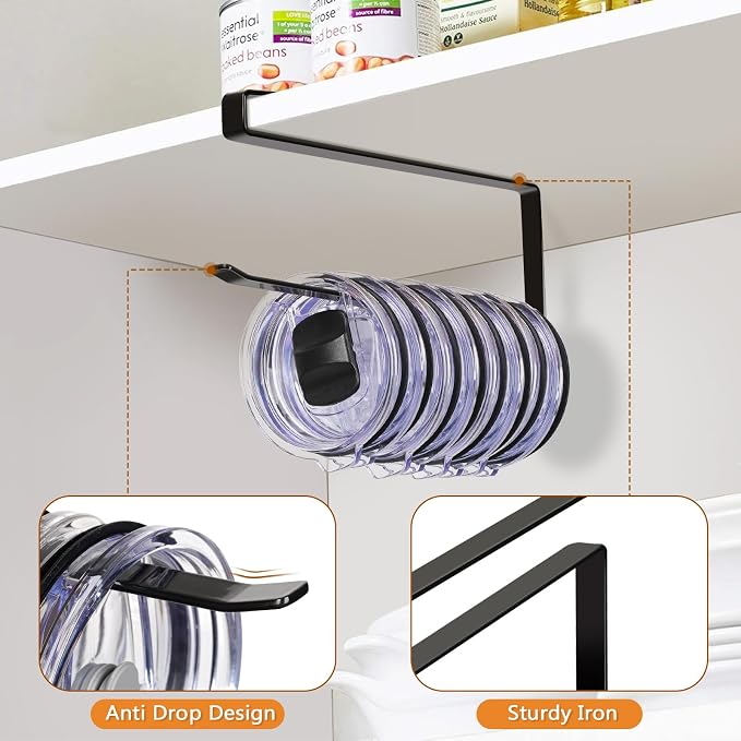 Tumbler Lid Organizer Under Cabinet, Tumbler Lid Storage Hook Up to 10 Lids - Image 5