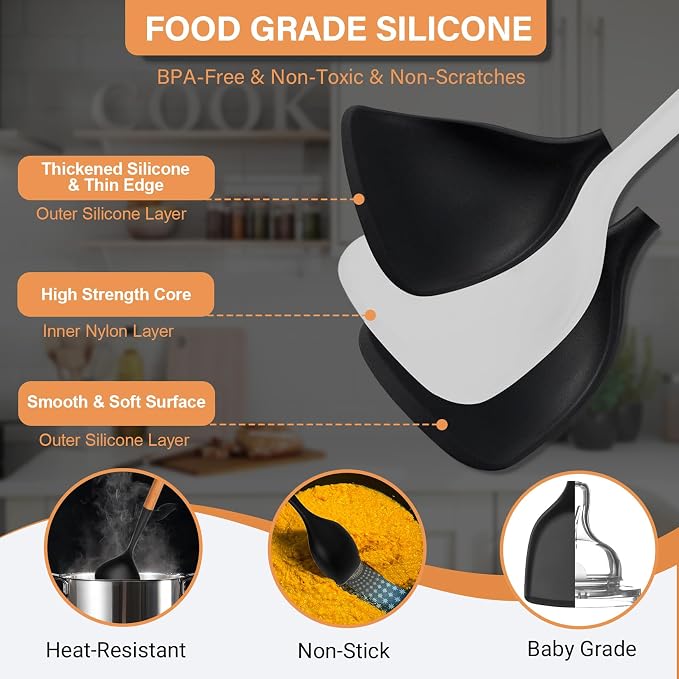 4PCS Silicone Cooking Utensils Set, Large Nonstick Spatula Spoons Set - Image 4