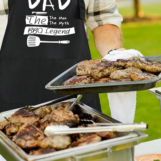 Rosoz Funny Black Chef Aprons for Men, Dad BBQ Legend, Adjustable Kitchen - Image 7
