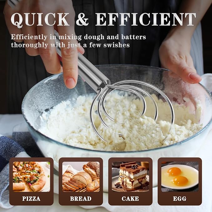 TEEVEA Danish Dough Whisk with Stainless Steel Hook Dutch Style Bread Mixer - Image 4