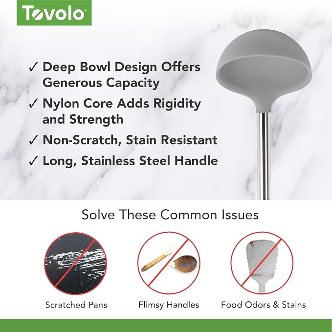 Tovolo Silicone Ladle With Stainless Steel Handle Deep Soup Ladle - Image 3