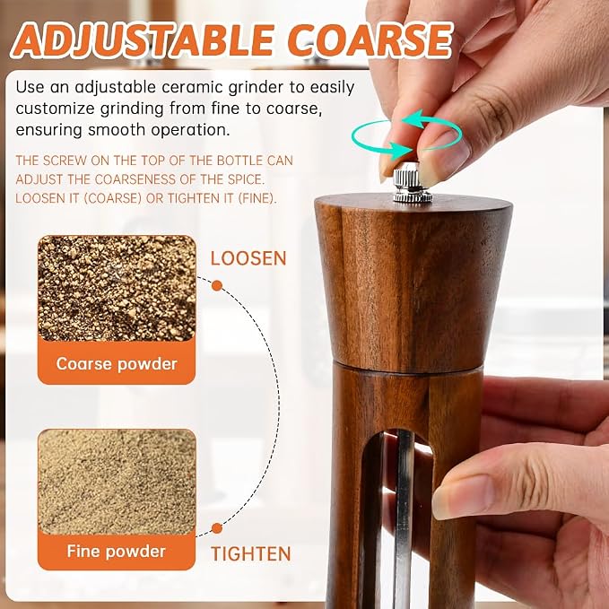 2Pack Wooden Salt and Pepper Grinder Set, 8-Inch Refillable Manual Salt and - Image 4