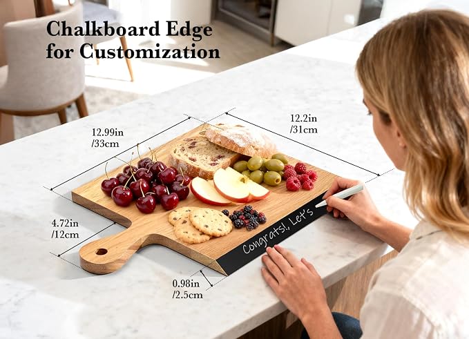 Acacia Wood Cutting Board with Handle, 2-in-1 Reversible Charcuterie Board & - Image 4