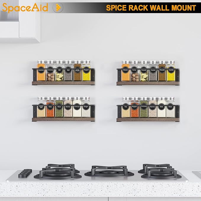 SpaceAid Spice Rack with 24 Spice Jars, 386 Spice Labels, Chalk Marker and - Image 3